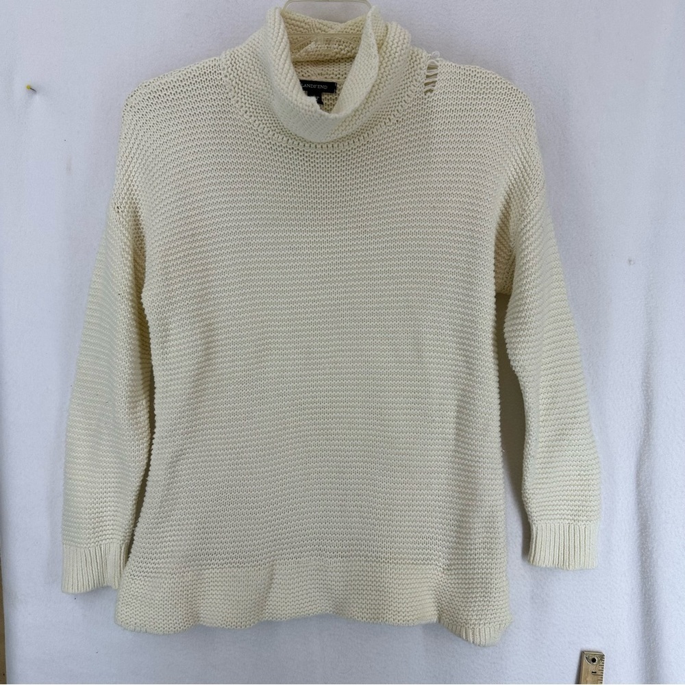 Lands End Turtle Neck Pullover Knit Sweater Women’s Petite Medium Beige